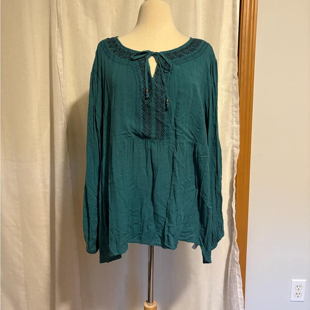 Sonoma Teal Blouse with Tie Neck
